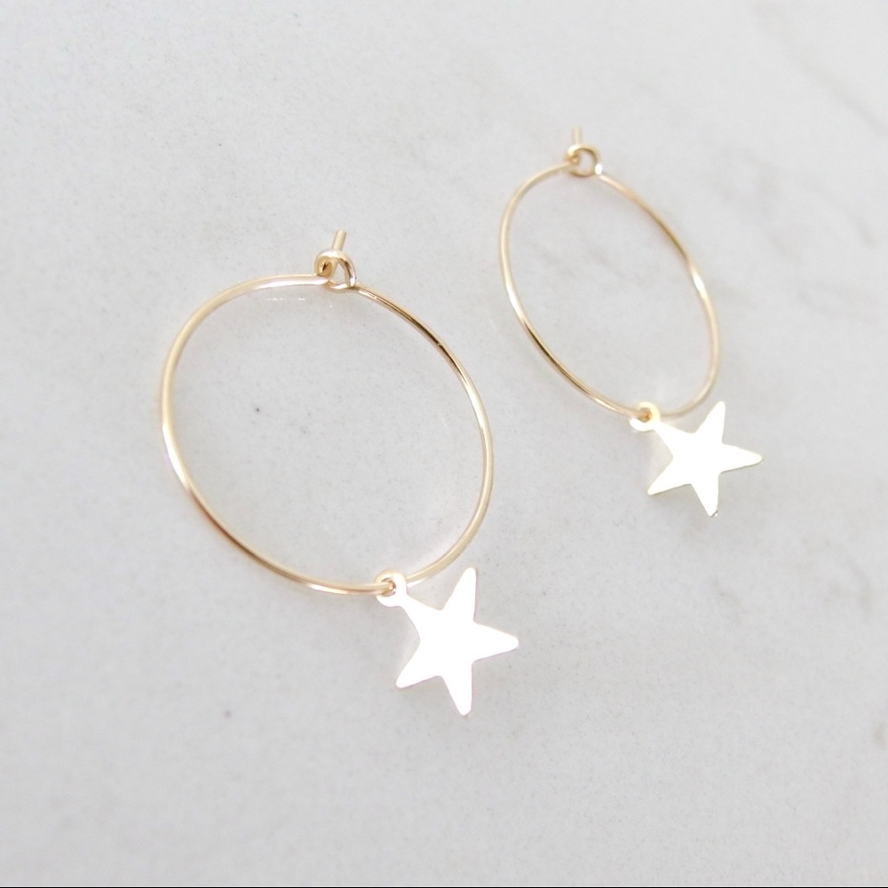 Gold star small hoop earrings 14k gold filled
